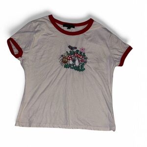 Red and White Short Sleeve Kids Tee with Floral Graphic